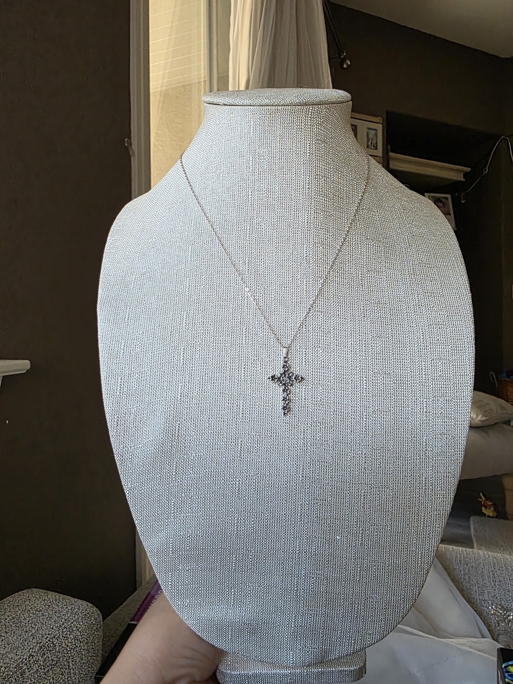 Vintage .925 Sterling Silver Textured Cross Pendant Necklace, 19" Oxidized Detai - Picture 10 of 10